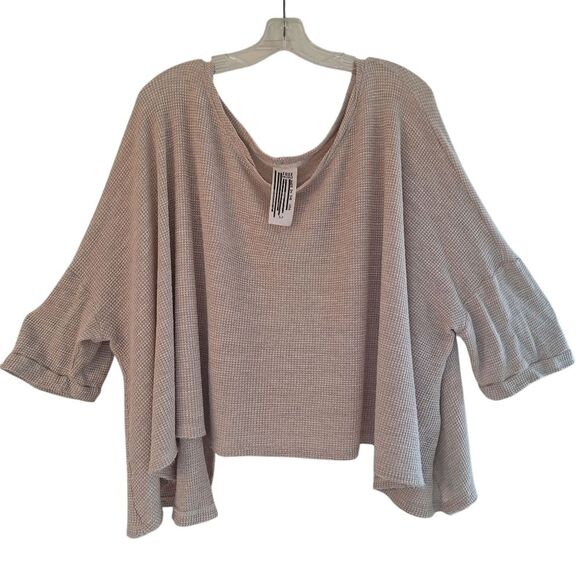 FREE PEOPLE STORYTELLER USA Made Waffle Knit Split Back TEE Swing Top OVERSIZE S - Picture 11 of 13